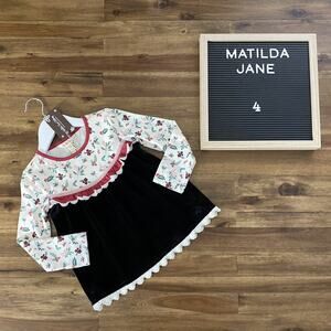 NWT Matilda Jane Just Imagine Christmas Velvet Floral Lucie Top Black Cream 4